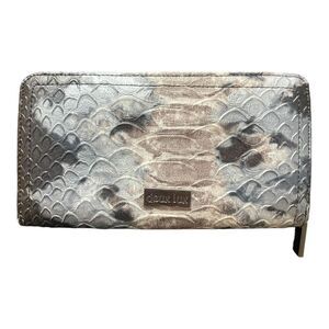 Day Lux Gray Snake Embossed Zip Around Wallet EUC
